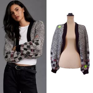 Pilcro Cropped Checkerboard Cardigan Sweater
